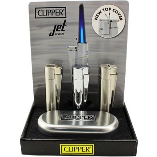 Wholesale Clipper Electronic Jet Flame Lighter Gift Set - Silver