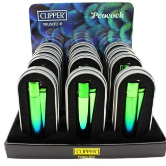 Wholesale Clipper Reusable Metal Flint Lighter Set - Peacock