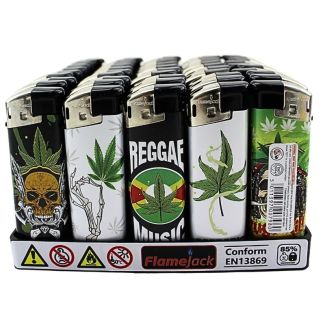 Wholesale Flamejack Electronic Lighters Skull Leaf Design - Assorted 