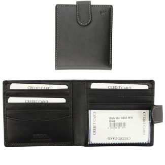 Wholesale Men's RFID Leather Wallet With Stud Closure Button - Black