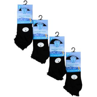 Wholesale Girls Fresh Feel Lace Trainer Socks - (3 Pair Pack) - Asst. (Size 4-7)