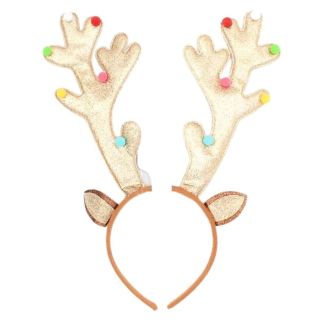 Wholesale Gold Glitter Reindeer Antler And Pom Pom Aliceband 