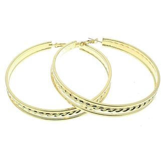 Wholesale Gold Triple Patterned Hoop Earrings - 7.8cm