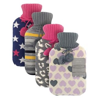 Wholesale Hot Water Bottles With Trendy Knitted Cover - Assorted Designs