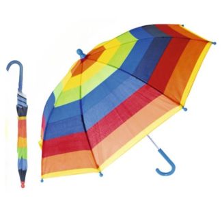 Wholesale Kids Auto Multi-Coloured Striped Walking Umbrella With Crook Handle