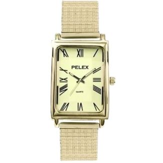 Wholesale Pelex Men's Rectangular Dial Metal Expander Strap Watch - Gold