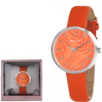 Wholesale Ladies Henley Palm Motif Leather Strap Watch - Orange 
