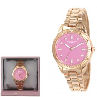 Wholesale Ladies Henley Round Metal Bracelet Watch - Candy Pink/ Rose Gold 