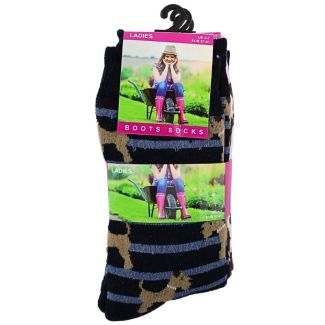 Wholesale Ladies Stripes & Dots Animal Design Thermal Boot Socks (3 Pack) - Assorted Colours