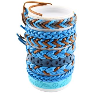 Wholesale Leather Bracelet - Blue Design (12 Pieces)