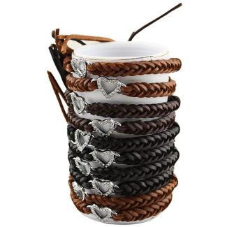 Wholesale Leather Bracelet - Heart Design (12 Pieces)