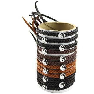 Wholesale Leather Bracelet - Ying Yang Design (12 Pieces)
