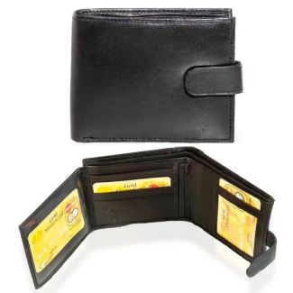 Wholesale Leather RFID Trifold Wallet With Stud Closure - Black  