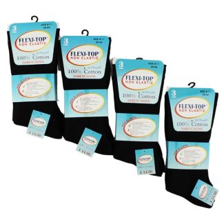 Wholesale Men's 100% Cotton Black Flexi-Top Non-Elastic Diabetic Socks - (3 Pair pack)