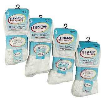Wholesale Men's 100% Cotton White Flexi-Top Non-Elastic Diabetic Socks - (3 Pair pack)
