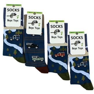 Wholesale Men's "Car & Trees" Design Socks (3 Pack) - Assorted
