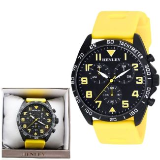 Men's Henley Sports Large Rubber Strap Watch - Yellow