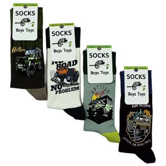 Wholesale Men's "Jungle Car" Design Socks (3 Pack) - Assorted