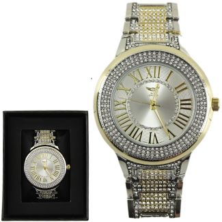 Wholesale Men's NY London Bling Metal Bracelet Watch - 2 Tone 