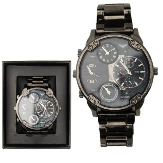Wholesale Men's NY London Large Round Metal Bracelet Watch - Gun