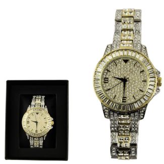 Wholesale Men's NY London Round Diamond Metal Bracelet Watch - Toned