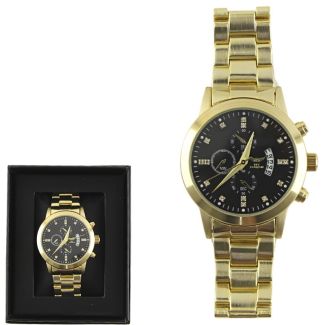 Wholesale Men's NY London Round Metal Bracelet Watch - Gold/Black 