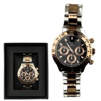 Wholesale Men's NY London Round Metal Bracelet Watch - Silver/Rose