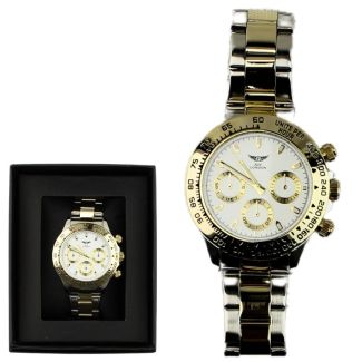 Wholesale Men's NY London Round Metal Bracelet 2-Tone Watch - Gold/White