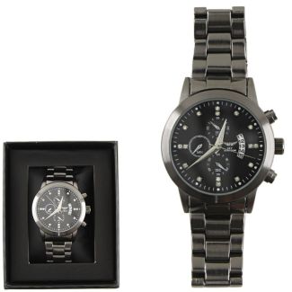 Wholesale Men's NY London Round Metal Bracelet Watch - Gun/Black 