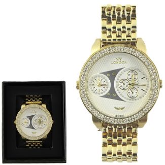 Wholesale Men's NY London Large Round Metal Bracelet Watch - Gold 