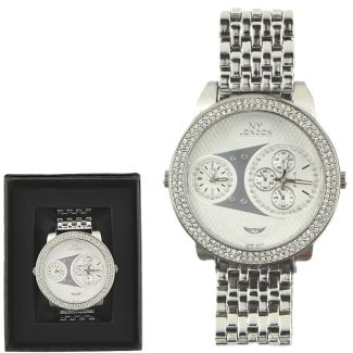 Wholesale Men's NY London Large Round Metal Bracelet Watch - Silver 