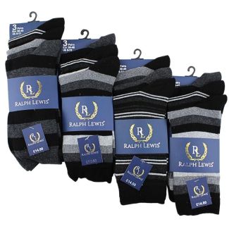 Wholesale Men's Ralph Lewis Socks - Striped Design (3 Pack) - Assorted 