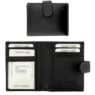 Wholesale Men's RFID Leather Card ID Holder Wallet With Stud Closure Button - Black