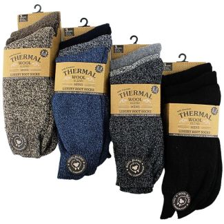Wholesale Men's Wool Blend Thermal Boot Socks (3 Pack) - Asst 