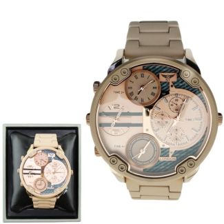 Wholesale Mens NY London 4 Dial Design Metal Bracelet Watch - Rose Gold