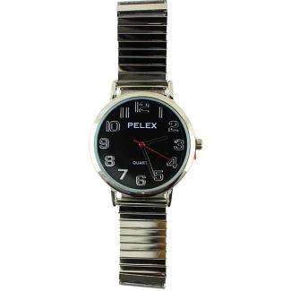 Wholesale Pelex Mens Round Dial Metal Expander Strap Watch - Silver/Black