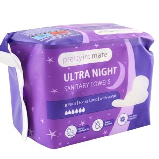 Pretty Intimate Sanitary Towels with Wings 8pk - Extra Long - Ultra Night 