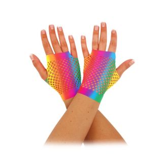 Wholesale Rainbow Short Fingerless Fishnet Gloves