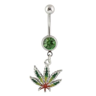 Wholesale Rasta Coloured Leaf Design Belly Bar