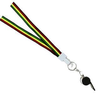 Wholesale Silver Whistle With Lanyard - Rasta Design