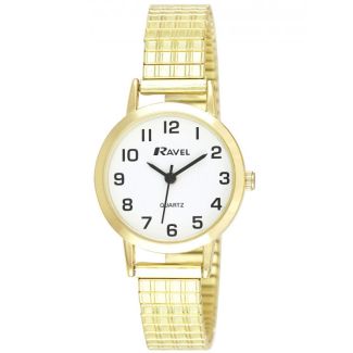 Ravel Ladies Classic Easy Read Expander Bracelet Watch - Gold