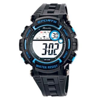 Wholesale Ravel Men's 3ATM Digital Sports Watch - Black/Blue