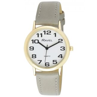 Ravel Men's Easy Read Gold Tone Watch - Grey Strap