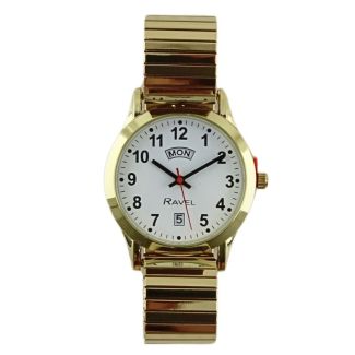 Wholesale Ravel Men's Metal Expander Watch With Date & Day Display - Gold/White 