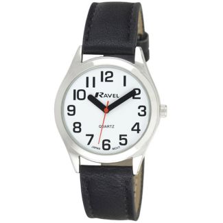 Ravel Men's Super Bold Silver Tone Watch - Black Strap