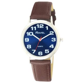 Wholesale Ravel Unisex Classic Brown Strap Watch - Blue / Silver