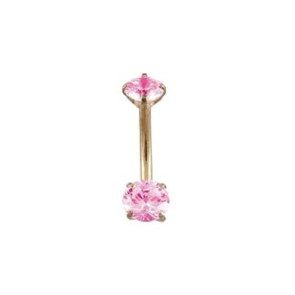 Wholesale Rose Gold Double Clawset Belly Bar - Pink