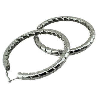 Wholesale Silver Leaf Pattern Hoop Earrings - 9cm