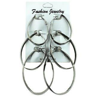 Wholesale Silver Oval Hoop Earrings - Assorted Sizes