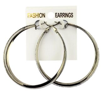 Wholesale Silver Side Pattern Hoop Earrings - 6cm